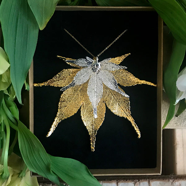 Japanese Maple Silver Plate and Gold Plate Leaf Duo