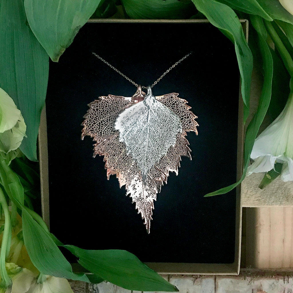 Birch Silver Plate and Rose Gold Plate Leaf Duo