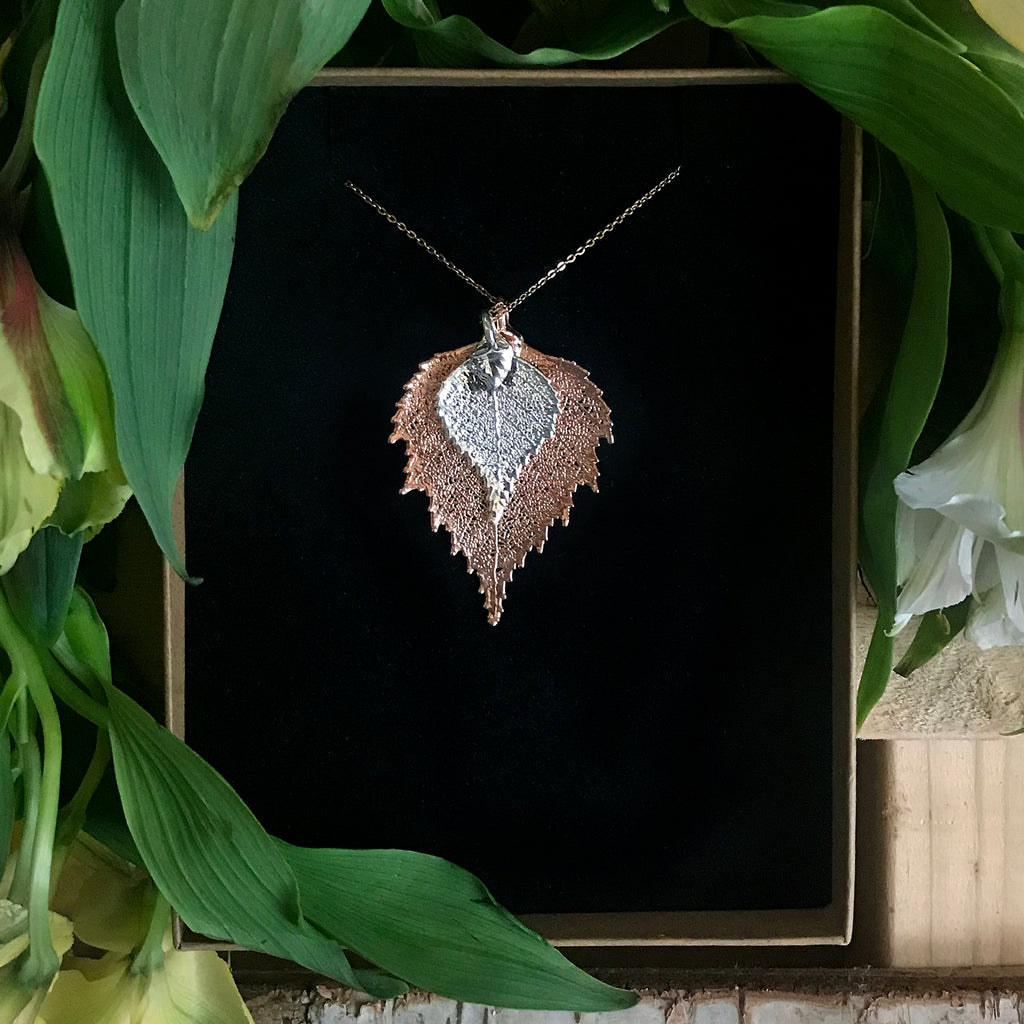 Birch Silver Plate and Rose Gold Plate Leaf Duo