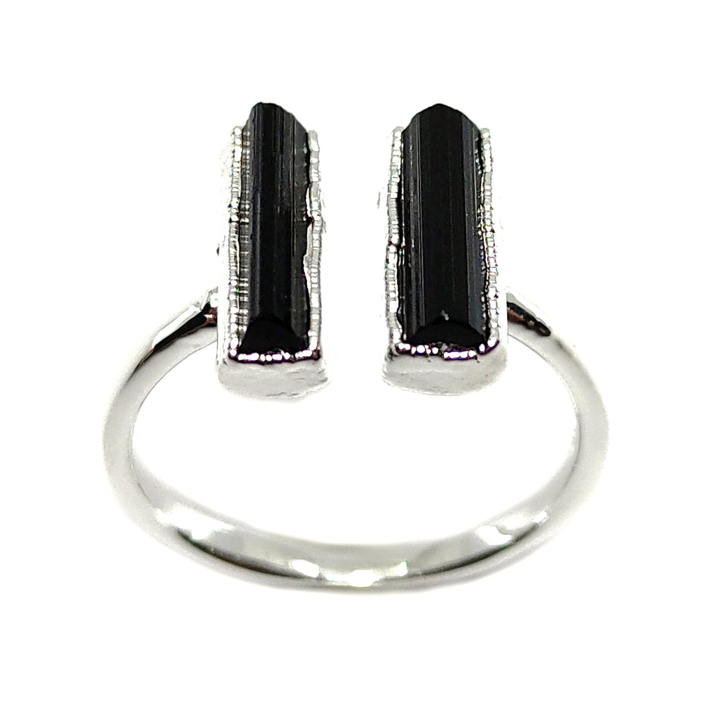 Black Tourmaline Double Ring in Sterling Silver