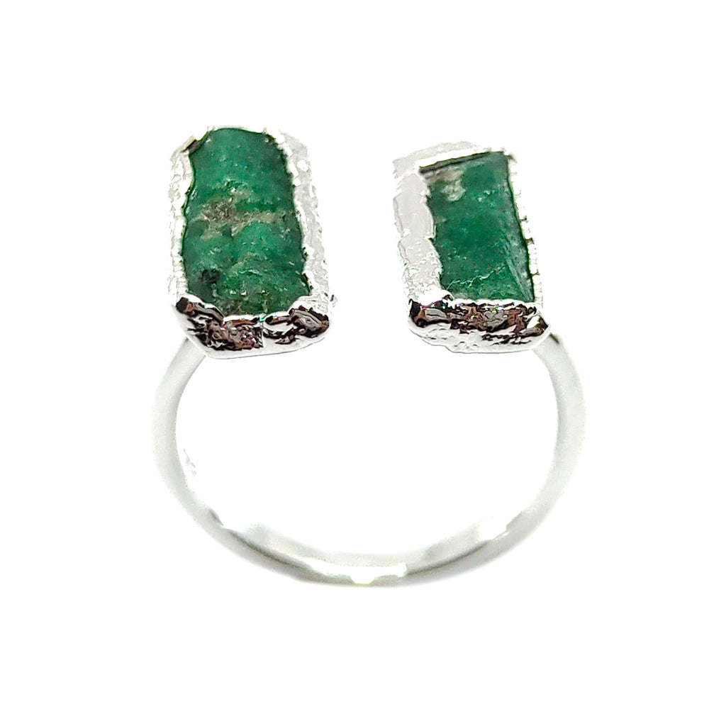 Emerald Double Ring in Sterling Silver