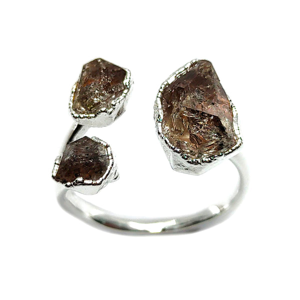Herkimer Diamond Triple Ring in Sterling Silver, UK S - T