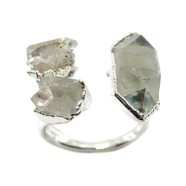 Herkimer Diamond Triple Ring in Sterling Silver, UK Q - R