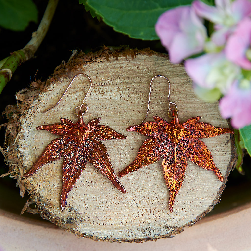 Japanese Maple Autumn Copper Leaf Earrings