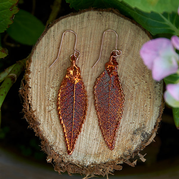 Elm Autumn Copper Leaf Earrings