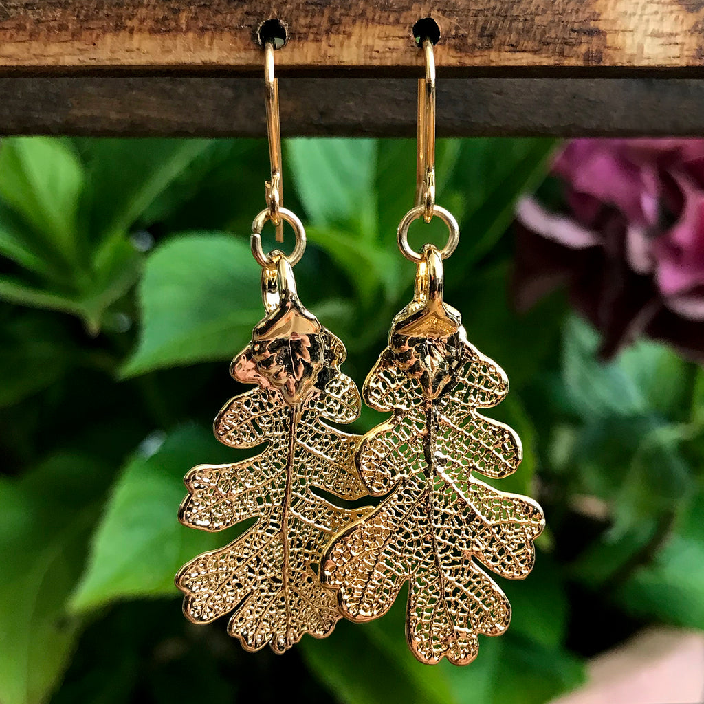 Mini Oak Gold Plate Leaf Earrings