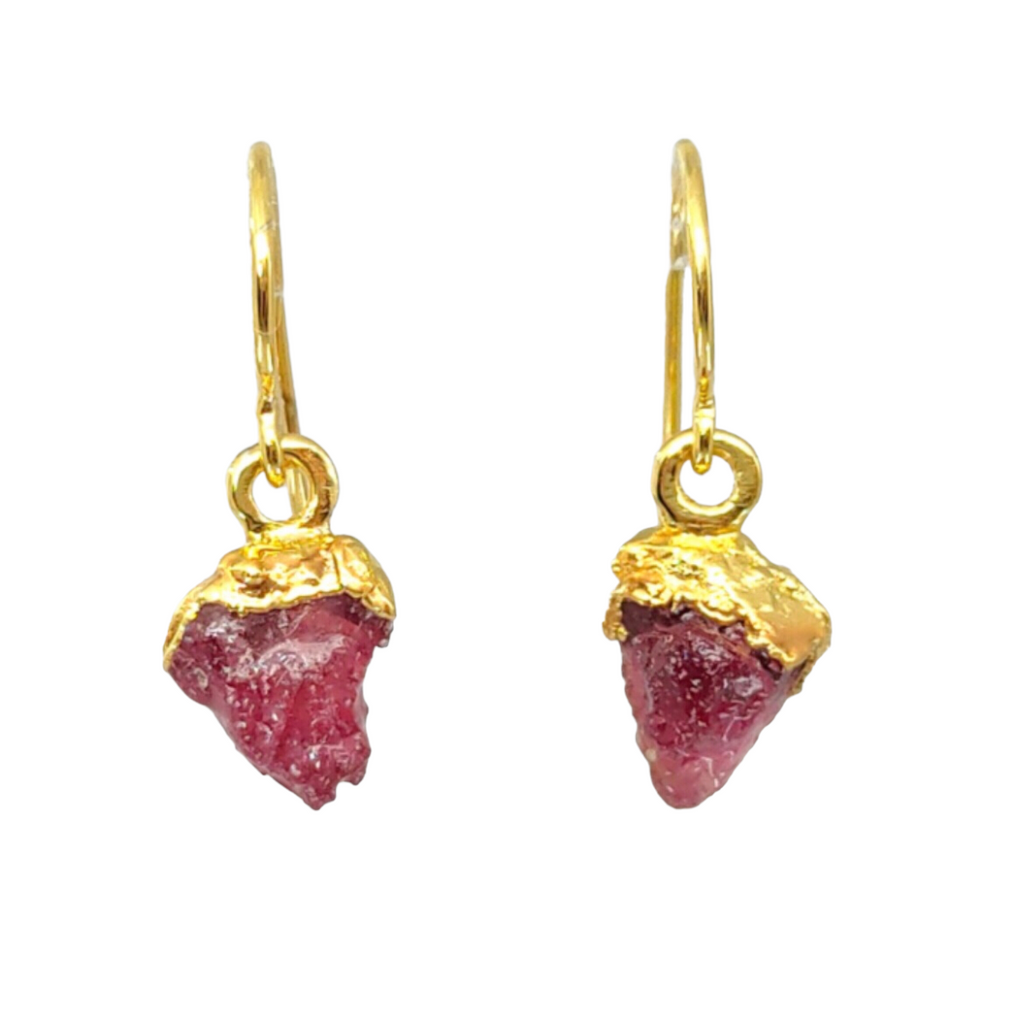 Ruby Raw Earrings in Gold Vermeil