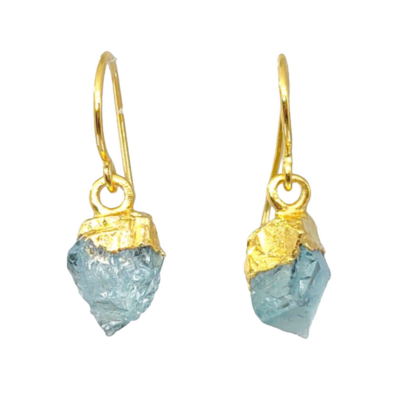 Aquamarine Raw Earrings in Gold Vermeil