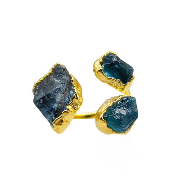 Aquamarine and Apatite Triple Ring in Gold Vermeil, UK K 1/2 - L