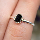 October | Black Tourmaline Stacking Ring in Sterling Silver, UK M / US 6 1/4