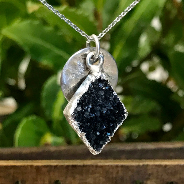 Silver Druzy Diamond Necklace