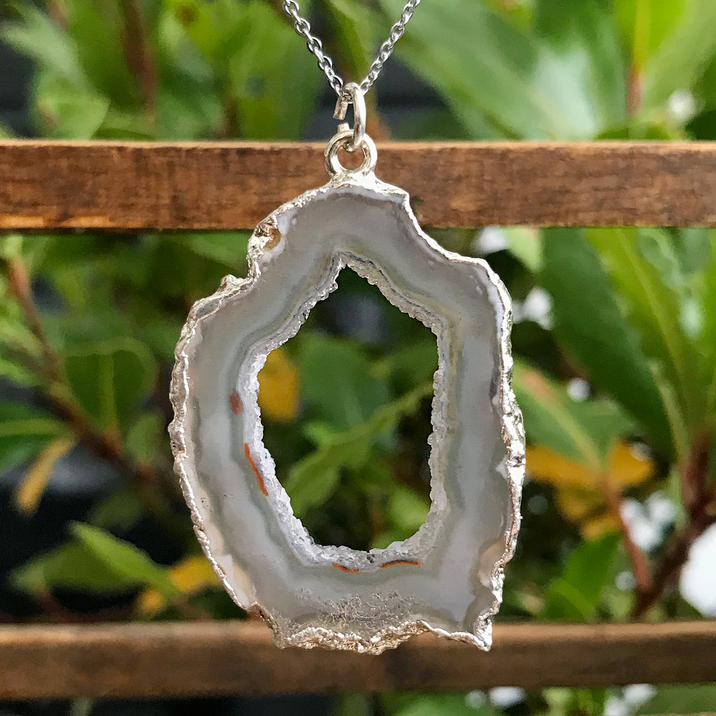 Silver Plate Agate Geode Pendant