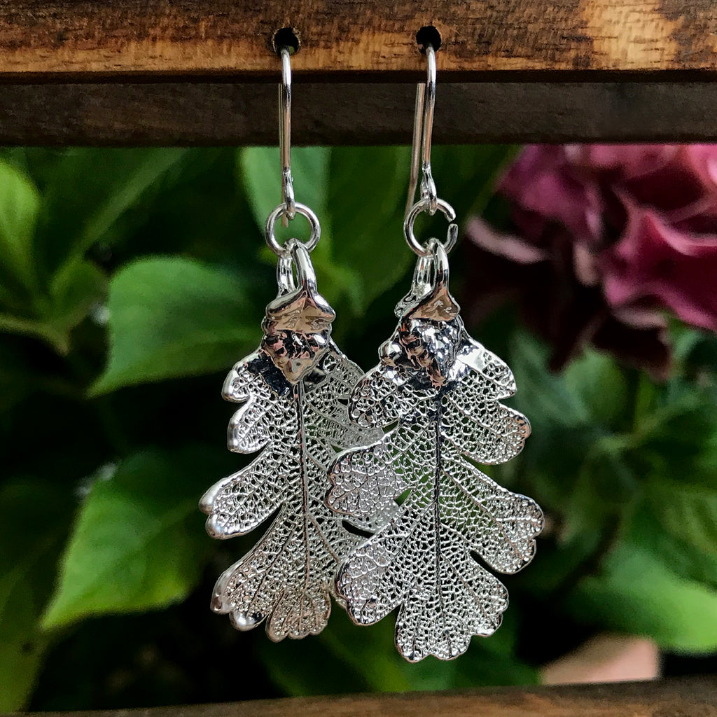 Mini Oak Silver Plate Leaf Earrings