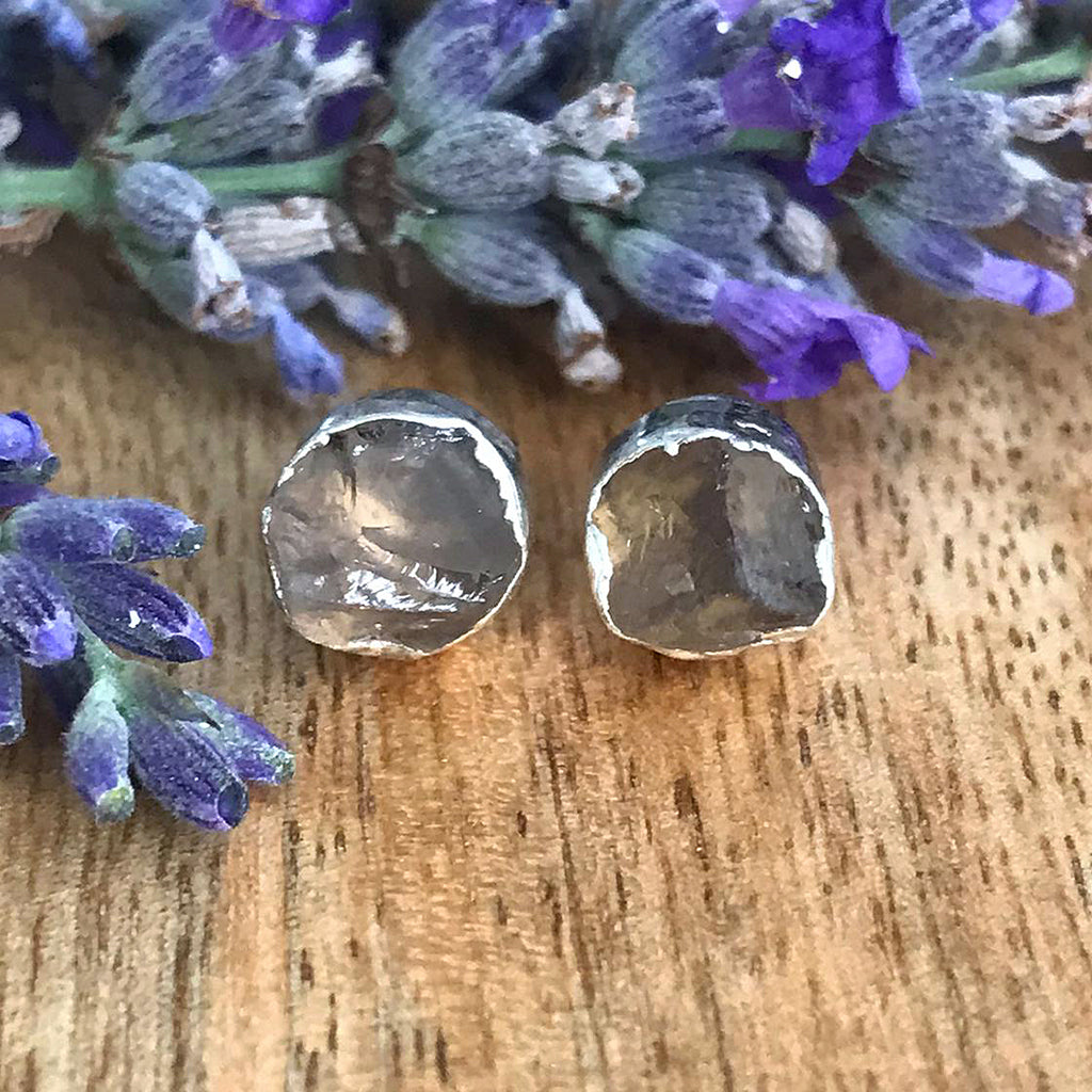 Silver Rose Quartz Infinity Stud Earrings